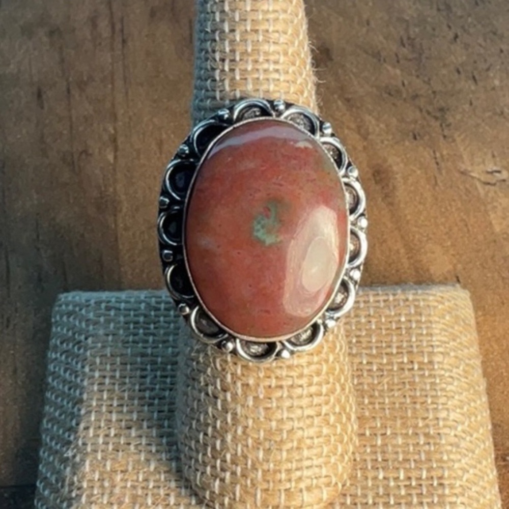 New Bloodstone Silver Overlay Ring Size 7